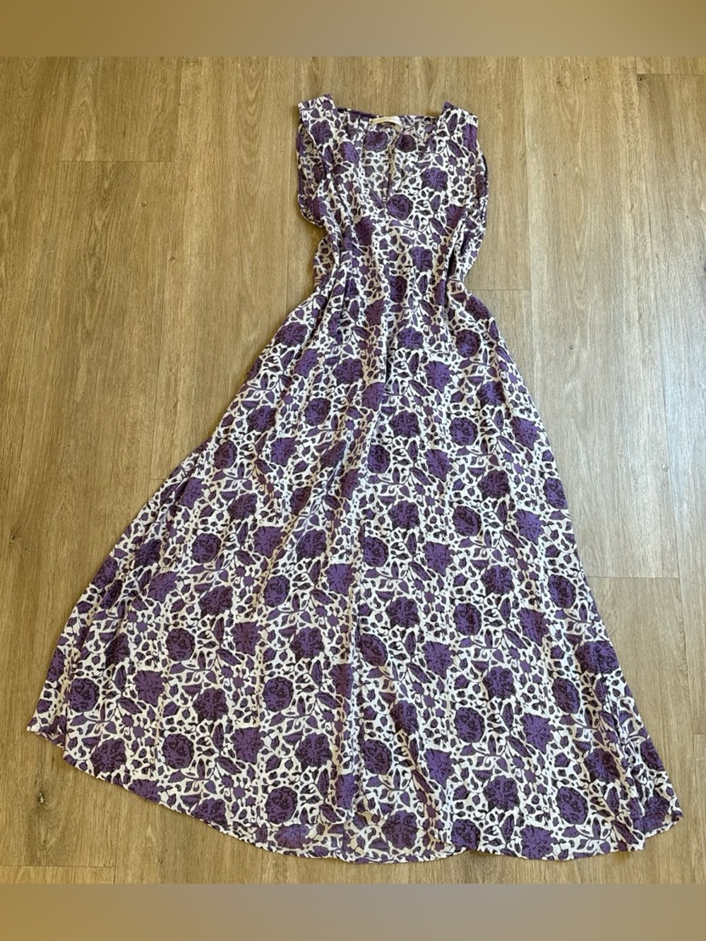 Natalie Martin Sleeveless Silk Purple Floral Maxi Dress - M